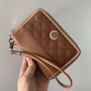 Spartina 449 Leather Quilted Zip Wallet Brown Tan
